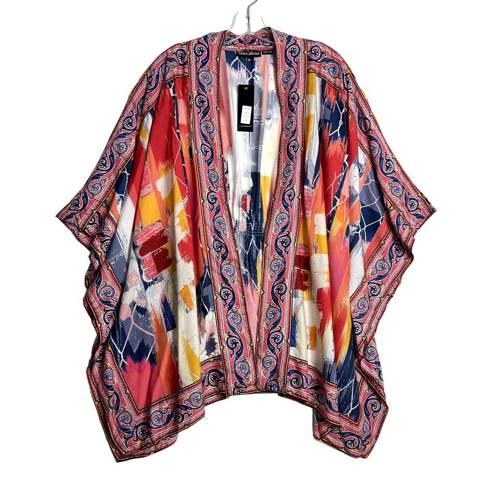 Tolani Collection Raelyn Open Front Kimono Cardigan Abstract Red Womens 2X